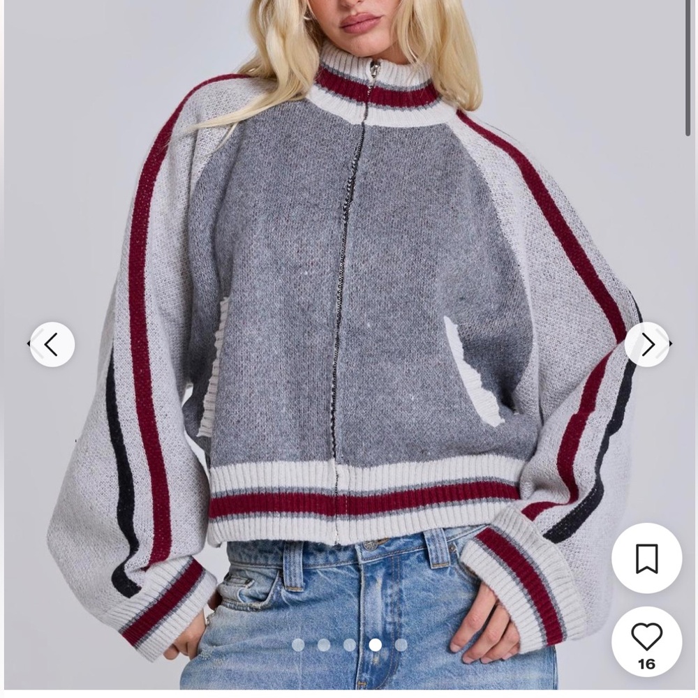 Jaded London Gray and Red Cowl Neck Sweater with Stripes